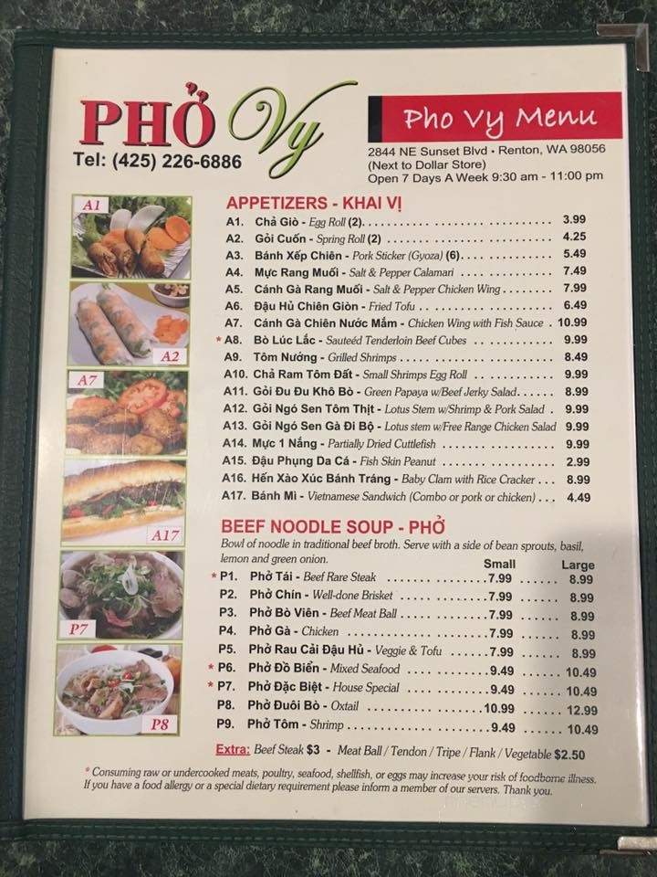 Pho Vy - Kent, WA menu_pic