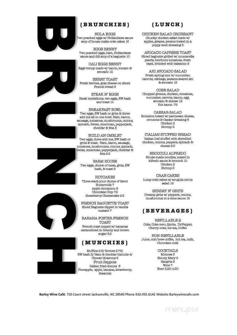 Barley Wine Cafe & Catering - Jacksonville, NC menu_pic