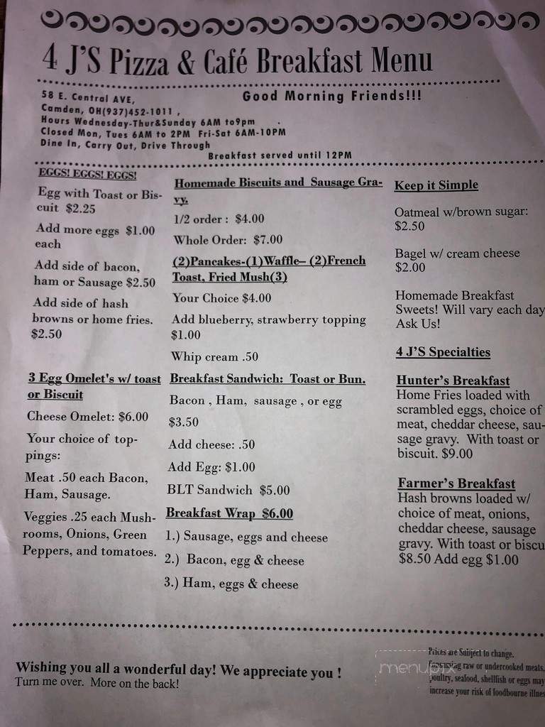 4J's Pizza and Cafe - Camden, OH menu_pic