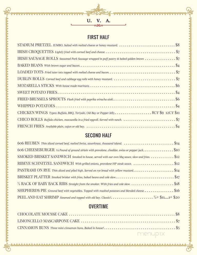 The 606 Featuring The Quays and Walkabout Creek - White Stone, VA menu_pic