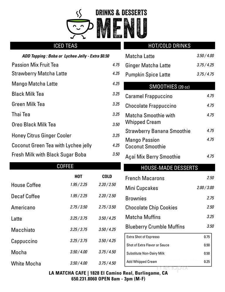 La Matcha Cafe - Burlingame, CA menu_pic