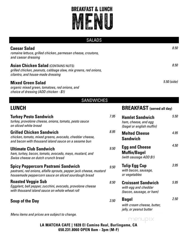 La Matcha Cafe - Burlingame, CA menu_pic
