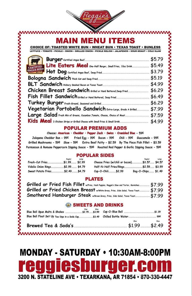Reggie's Burgers Dogs & Fries - Texarkana, AR menu_pic