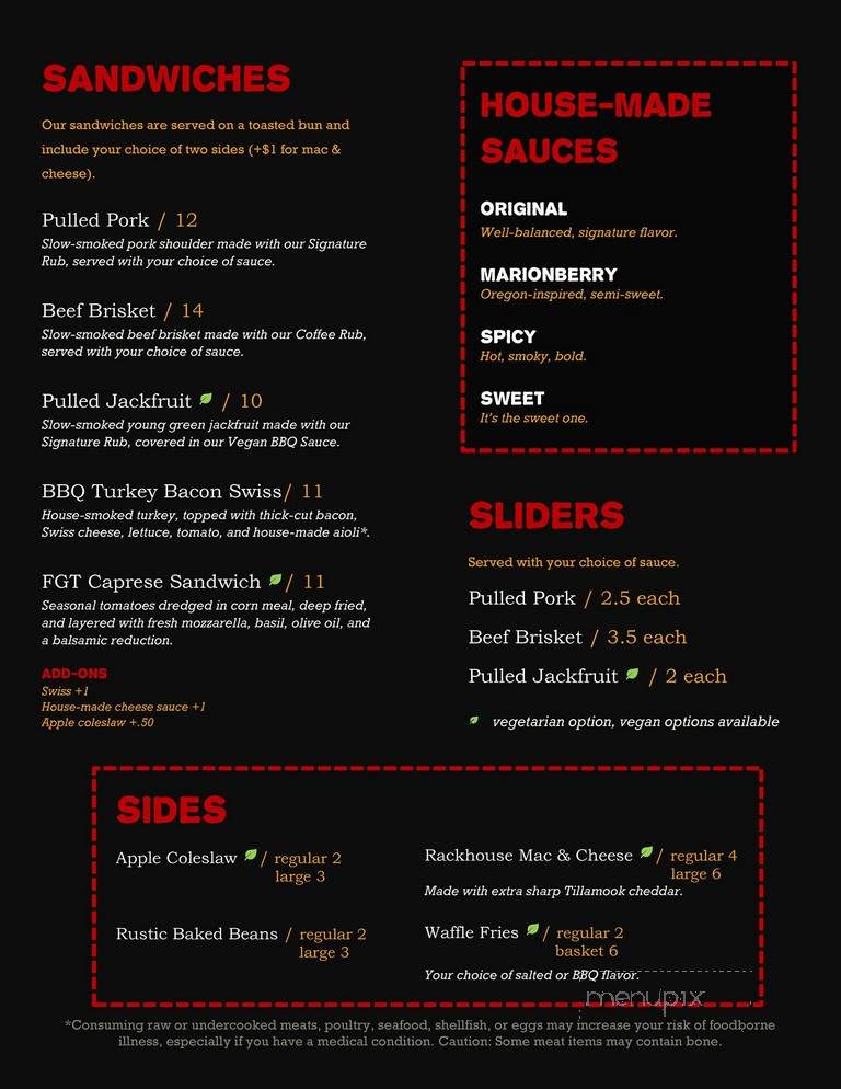 Rackhouse BBQ - Eugene, OR menu_pic