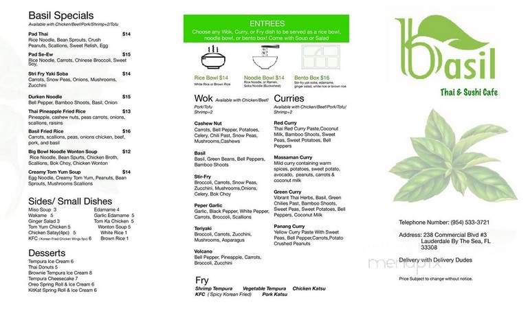 Basil Thai & Sushi Cafe - Lauderdale-by-the-Sea, FL menu_pic