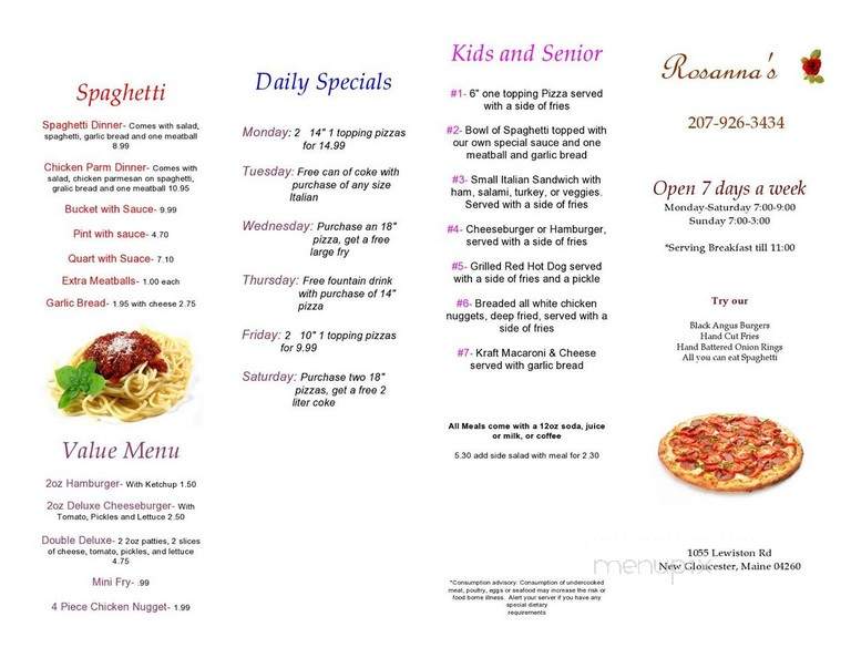 Rosanna's - New Gloucester, ME menu_pic
