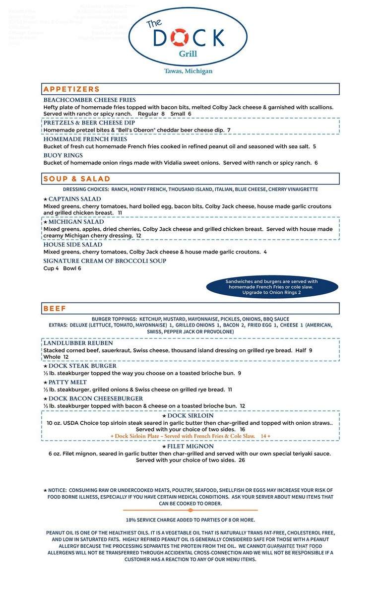 The Dock Grill - Tawas City, MI menu_pic