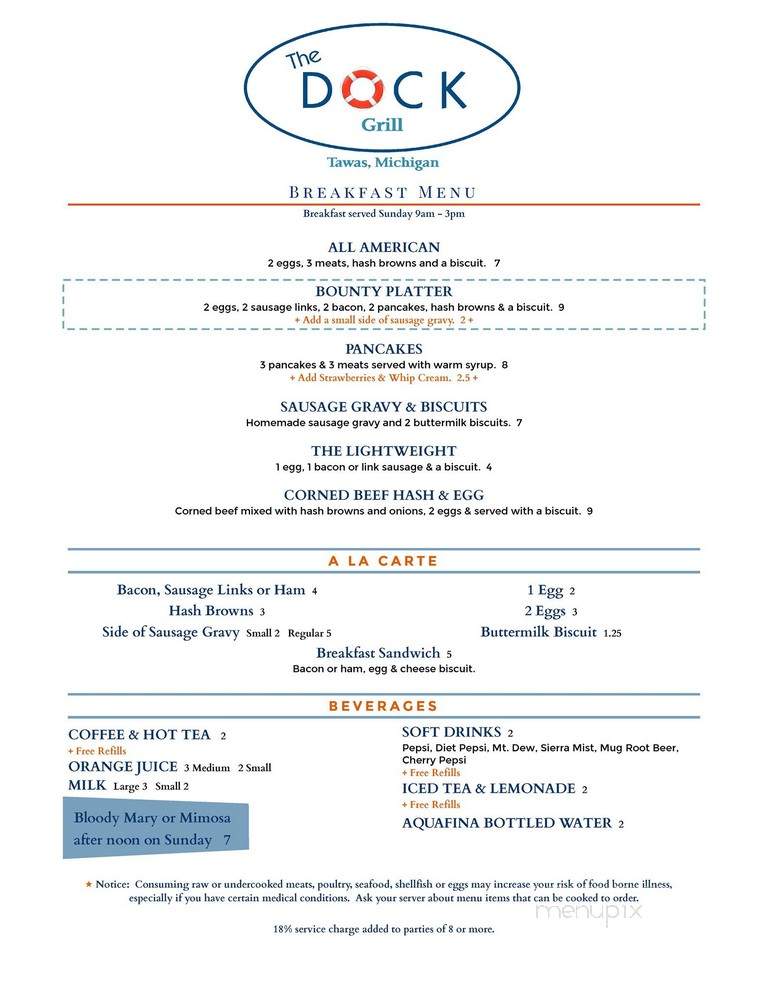 The Dock Grill - Tawas City, MI menu_pic