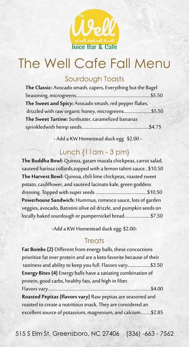 The Well Cafe and Juice Bar - Greensboro, NC menu_pic