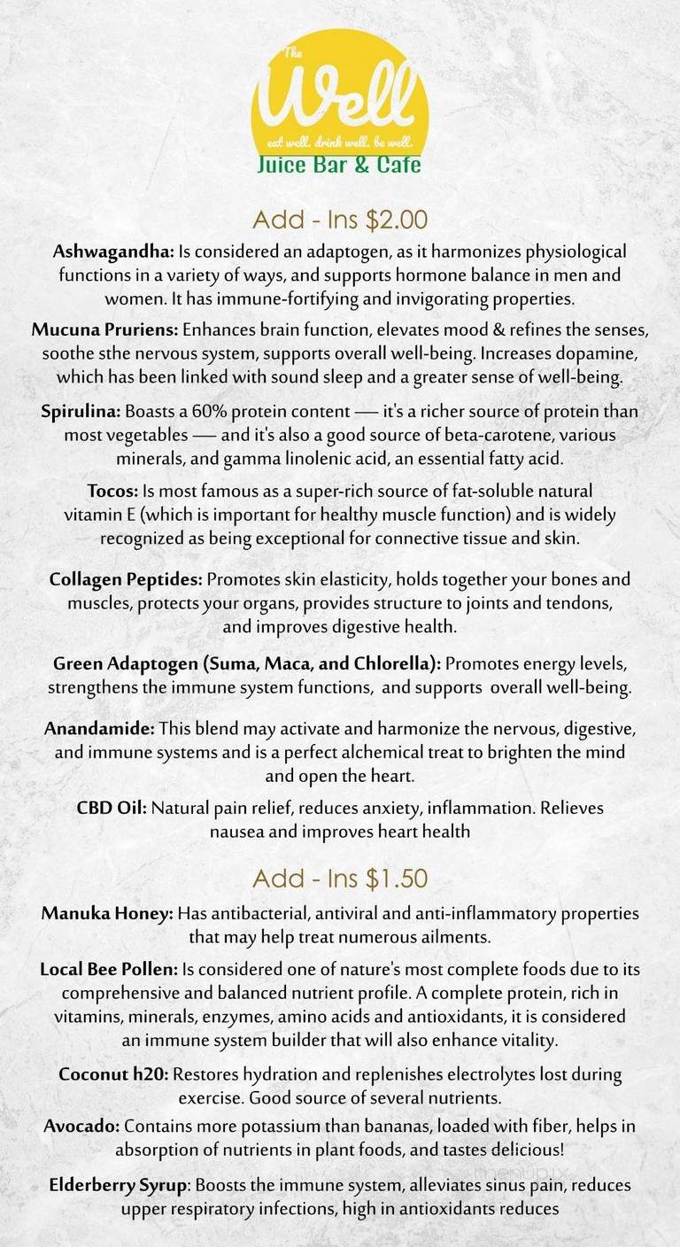 The Well Cafe and Juice Bar - Greensboro, NC menu_pic
