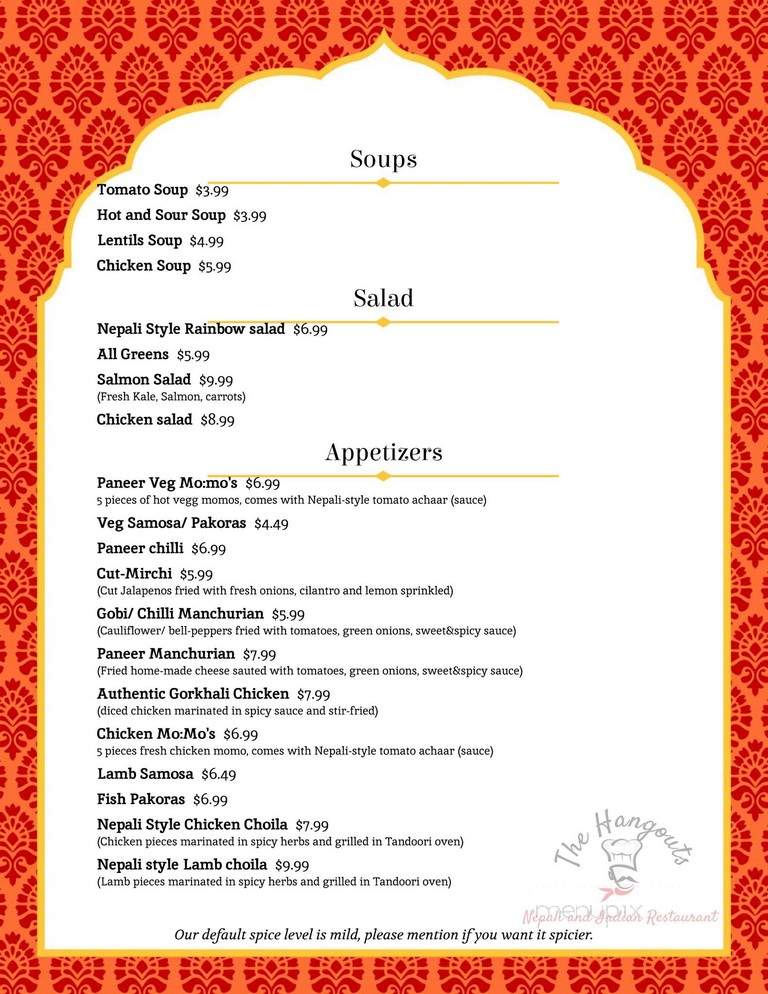 The Hangouts Nepali and Indian Restaurant - Saratoga, CA menu_pic