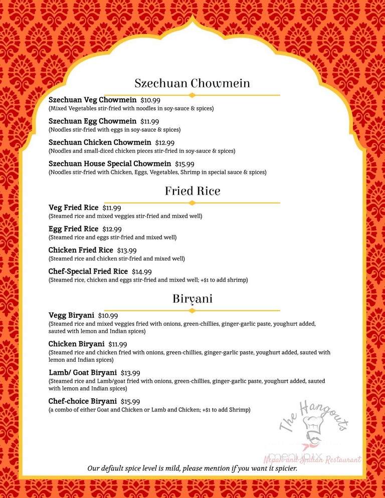 The Hangouts Nepali and Indian Restaurant - Saratoga, CA menu_pic