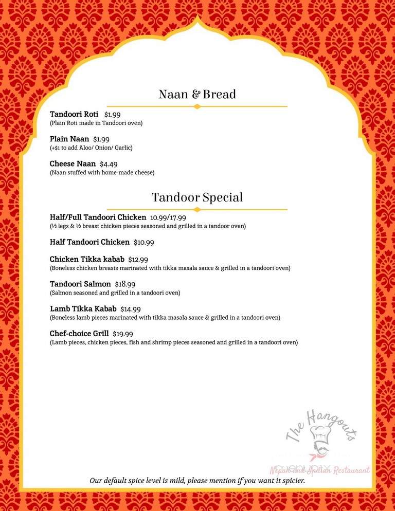 The Hangouts Nepali and Indian Restaurant - Saratoga, CA menu_pic