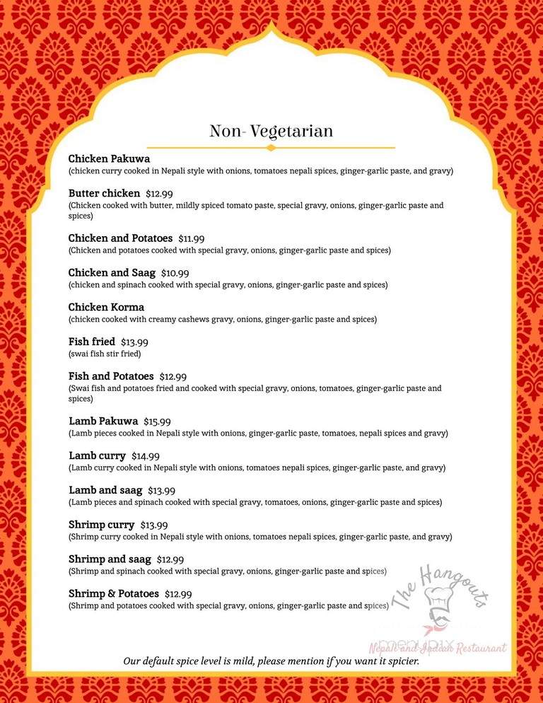 The Hangouts Nepali and Indian Restaurant - Saratoga, CA menu_pic