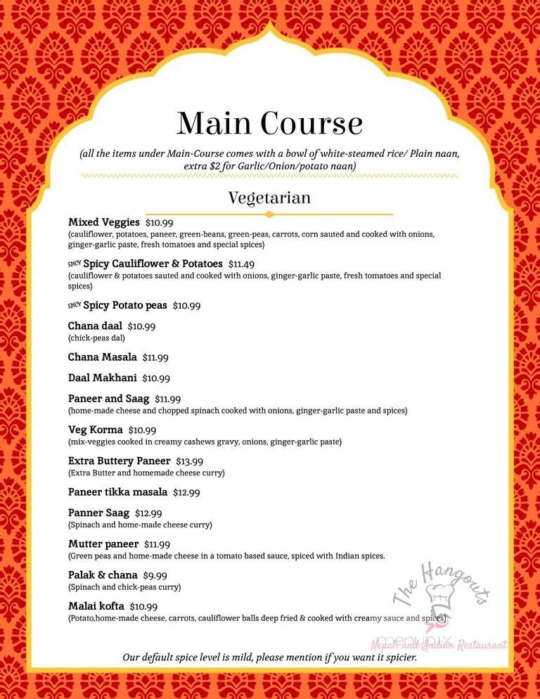 The Hangouts Nepali and Indian Restaurant - Saratoga, CA menu_pic