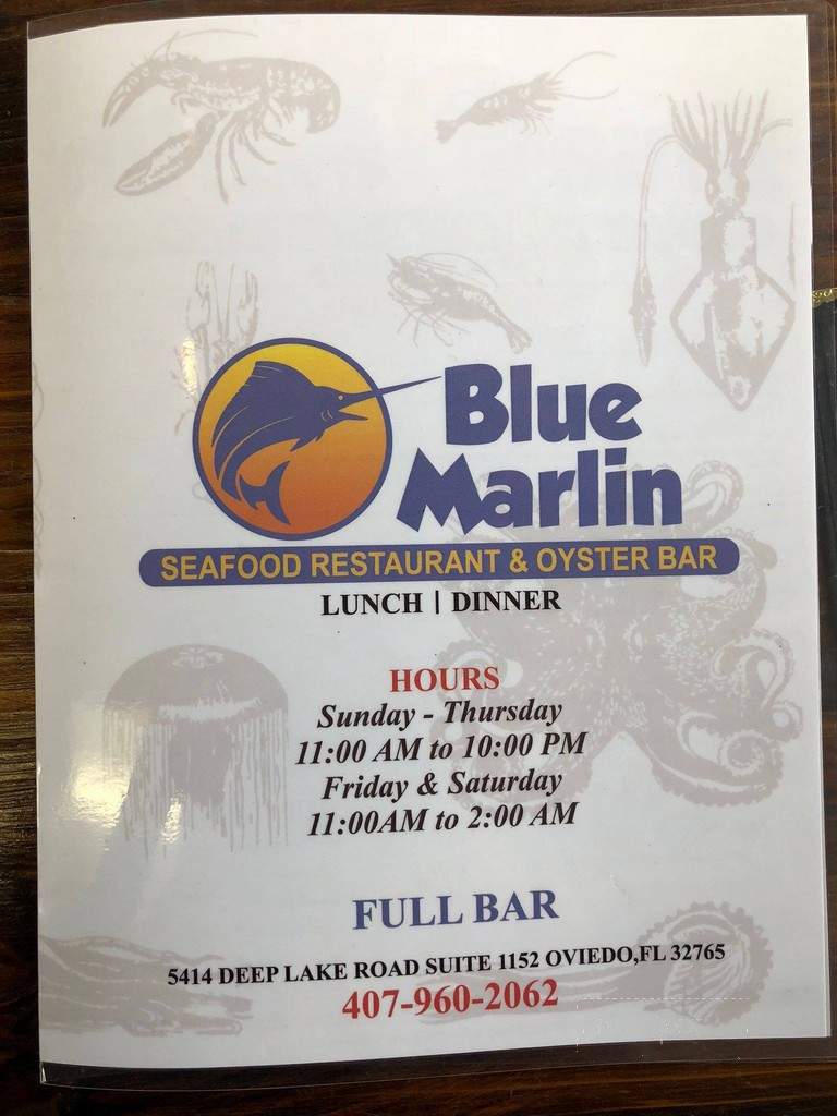 Blue Marlin Seafood Restaurant & Oyster Bar - Oviedo, FL menu_pic
