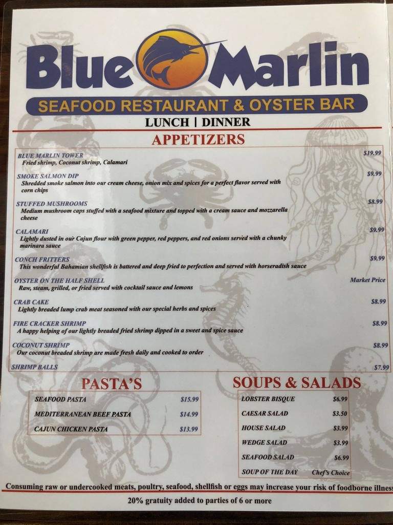Blue Marlin Seafood Restaurant & Oyster Bar - Oviedo, FL menu_pic