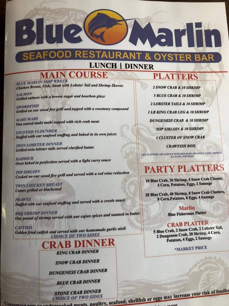 Blue Marlin Seafood Restaurant & Oyster Bar - Oviedo, FL menu_pic