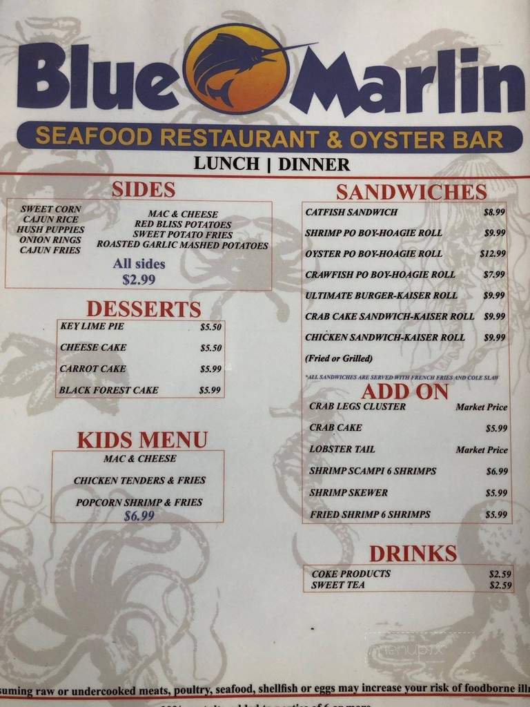 Blue Marlin Seafood Restaurant & Oyster Bar - Oviedo, FL menu_pic
