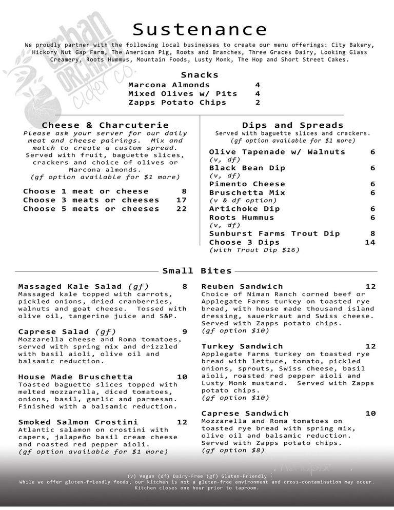 Urban Orchard Cider Co - Asheville, NC menu_pic