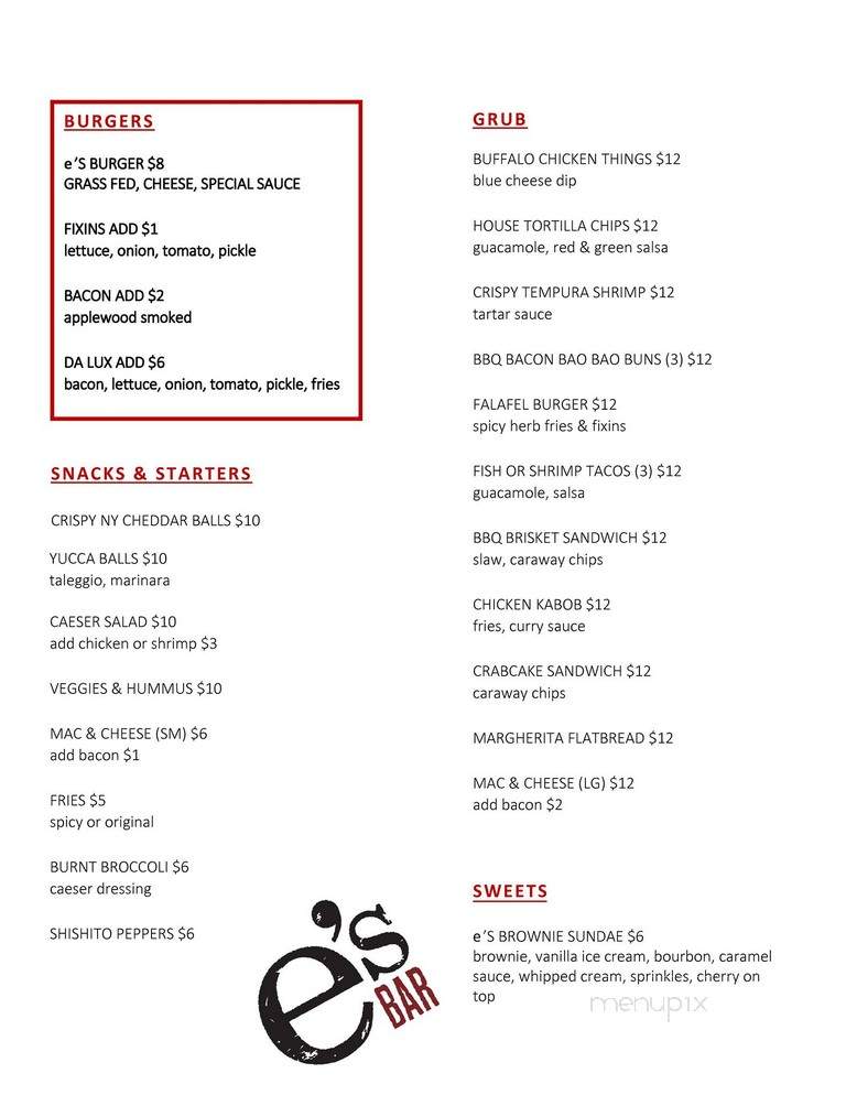 E's Bar - New York, NY menu_pic