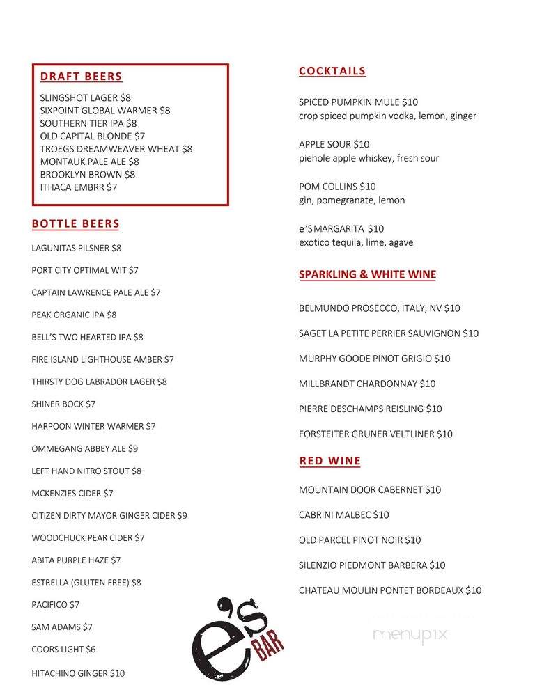 E's Bar - New York, NY menu_pic