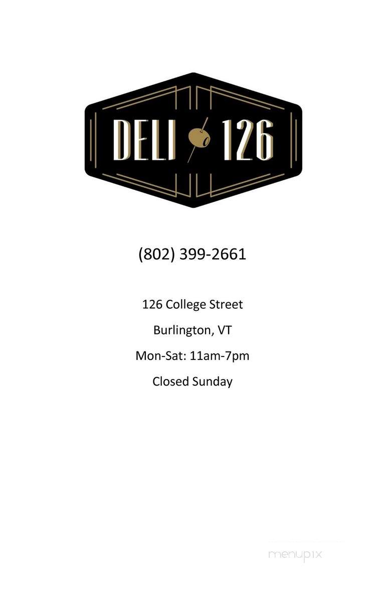 Deli 126 - Burlington, VT menu_pic