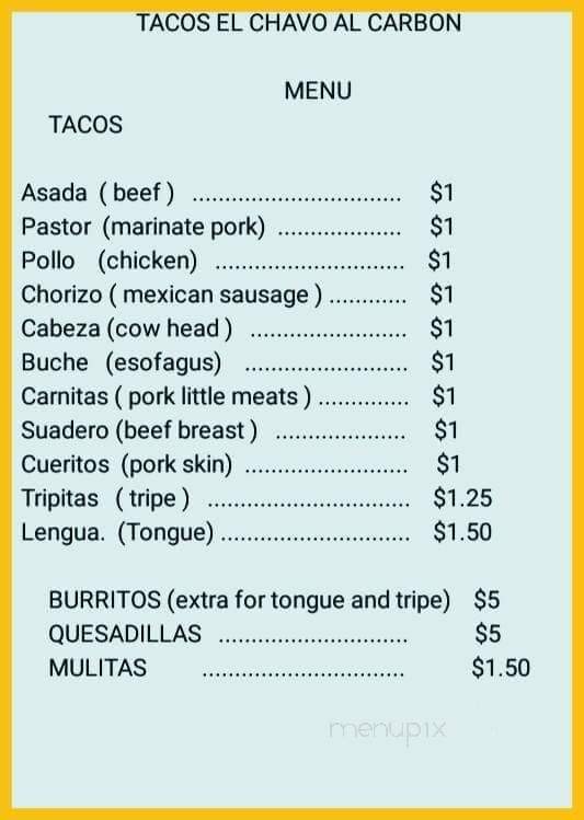 Ah Carbon Tacos - Pico Rivera, CA menu_pic