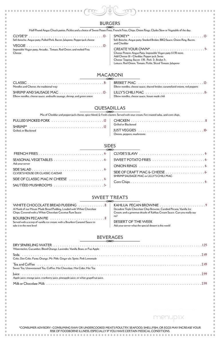 Clyde's Table and Tavern - Cleveland, GA menu_pic