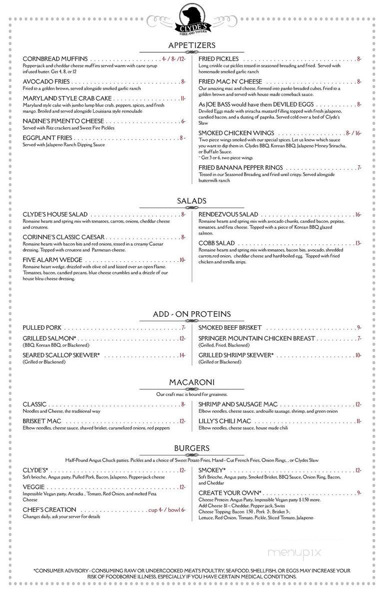 Clyde's Table and Tavern - Cleveland, GA menu_pic
