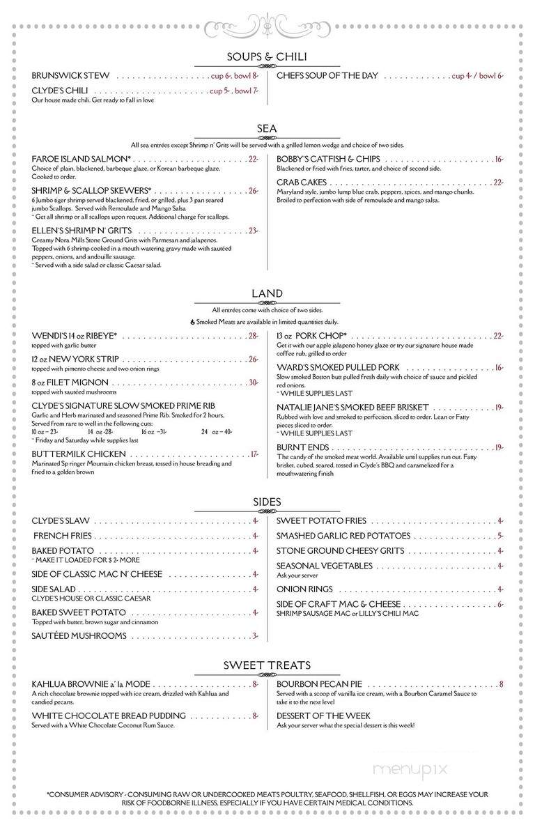 Clyde's Table and Tavern - Cleveland, GA menu_pic