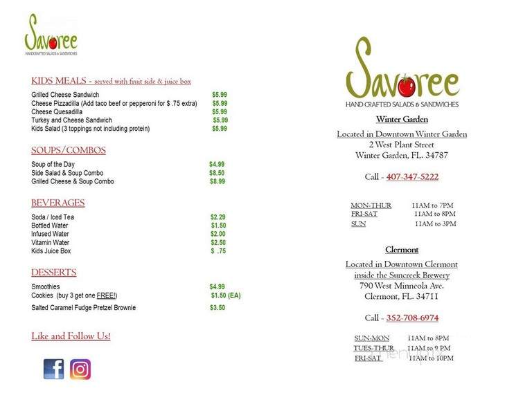 Savoree - Clermont, FL menu_pic