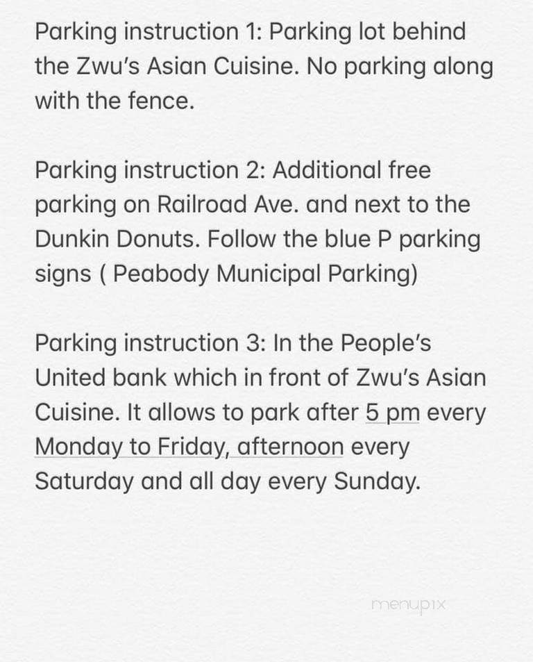 Zwu's Asian Cuisine - Peabody, MA menu_pic