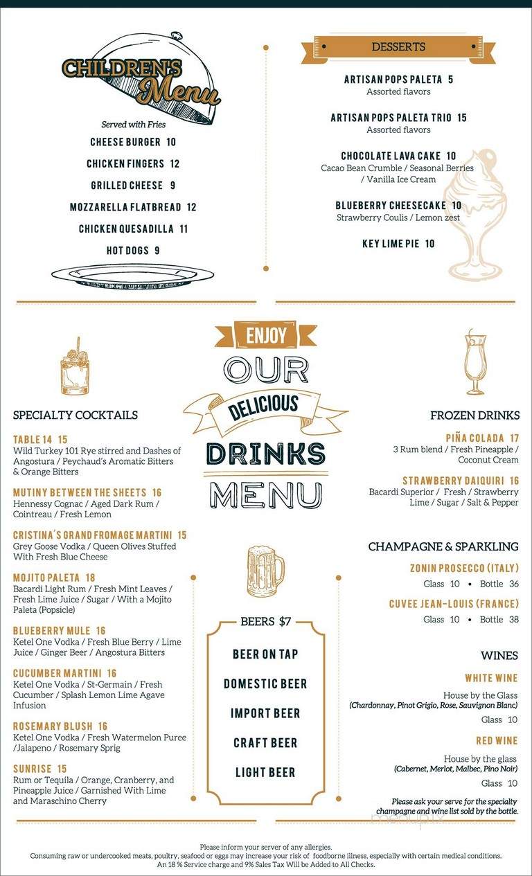 Table 14 Bar & Restaurant - Miami, FL menu_pic