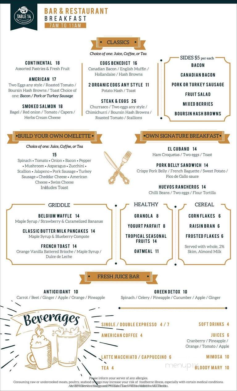 Table 14 Bar & Restaurant - Miami, FL menu_pic