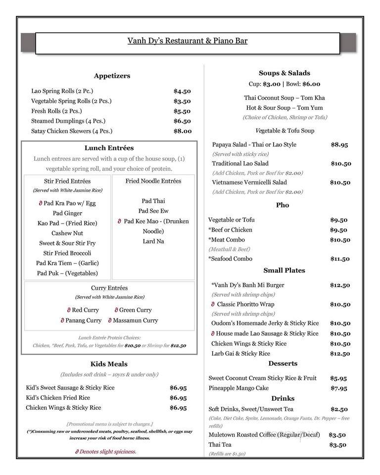 Vanh Dy's Asian Restaurant & Lounge - Columbia, TN menu_pic