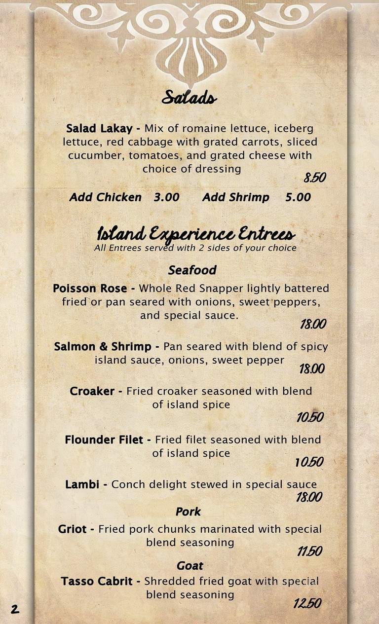 Island Cuisine - Charlotte, NC menu_pic