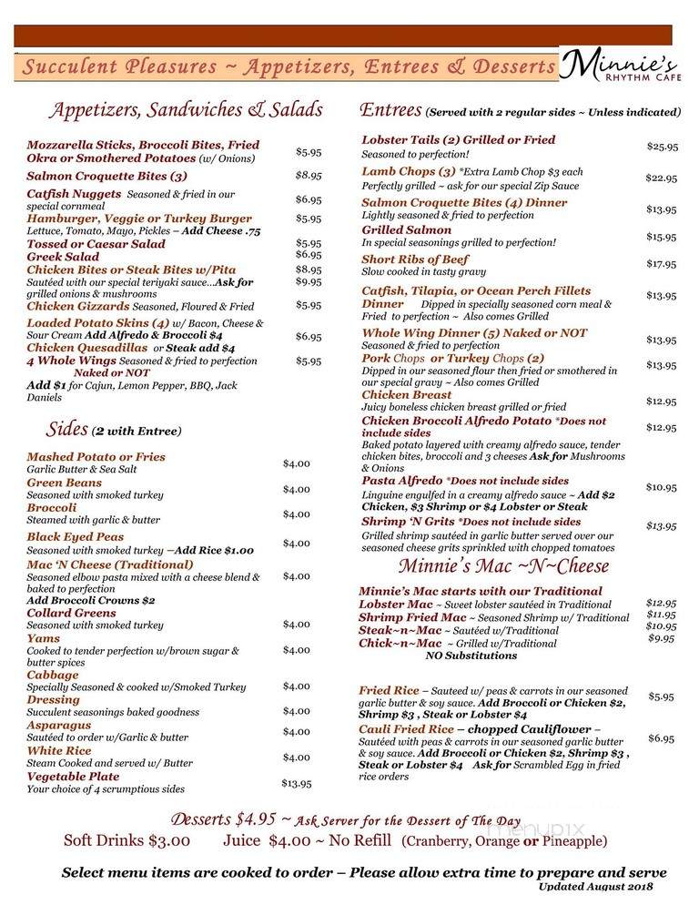 Minnie's Rhythm Cafe - Detroit, MI menu_pic