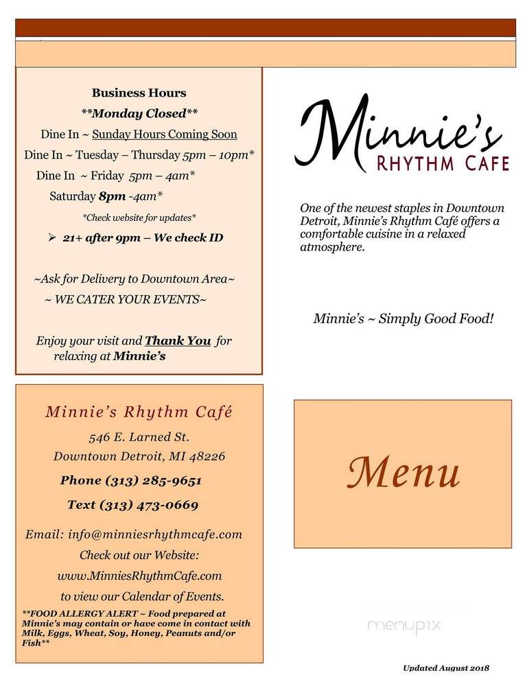 Minnie's Rhythm Cafe - Detroit, MI menu_pic