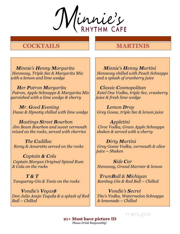Minnie's Rhythm Cafe - Detroit, MI menu_pic