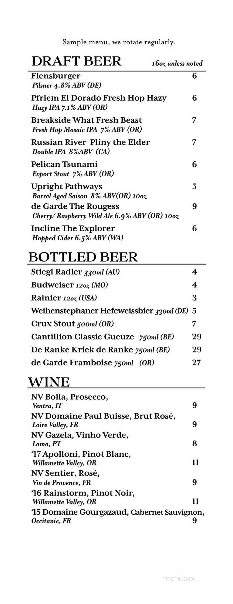 Bantam Tavern - Portland, OR menu_pic