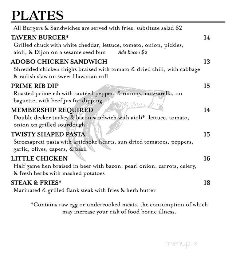 Bantam Tavern - Portland, OR menu_pic