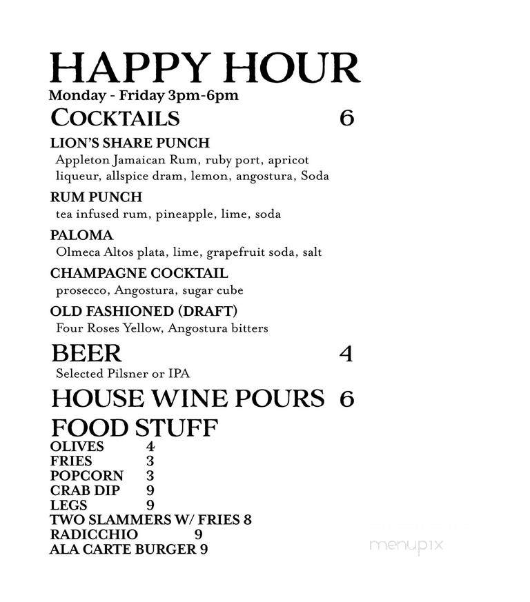 Bantam Tavern - Portland, OR menu_pic