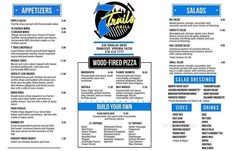 7 Trails Grill - Damascus, VA menu_pic