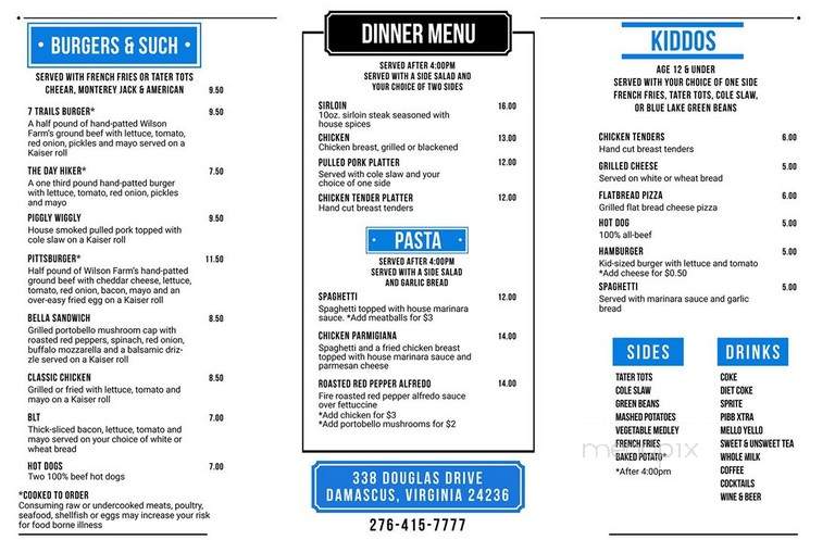 7 Trails Grill - Damascus, VA menu_pic