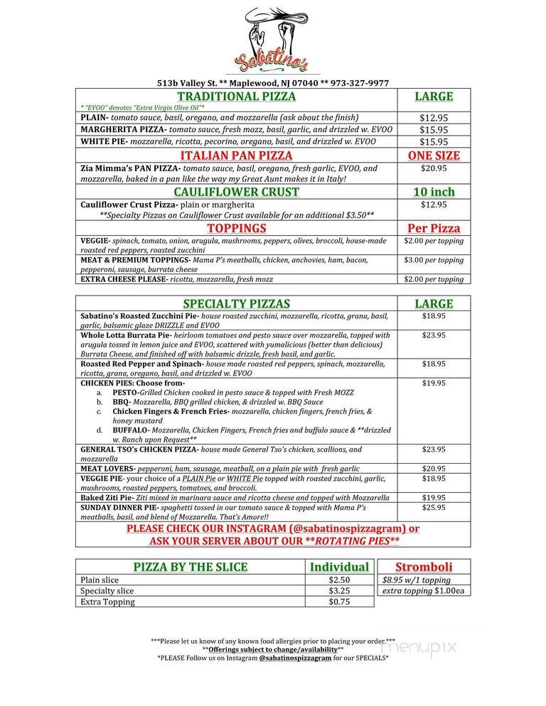 Sabatino's - Maplewood, NJ menu_pic
