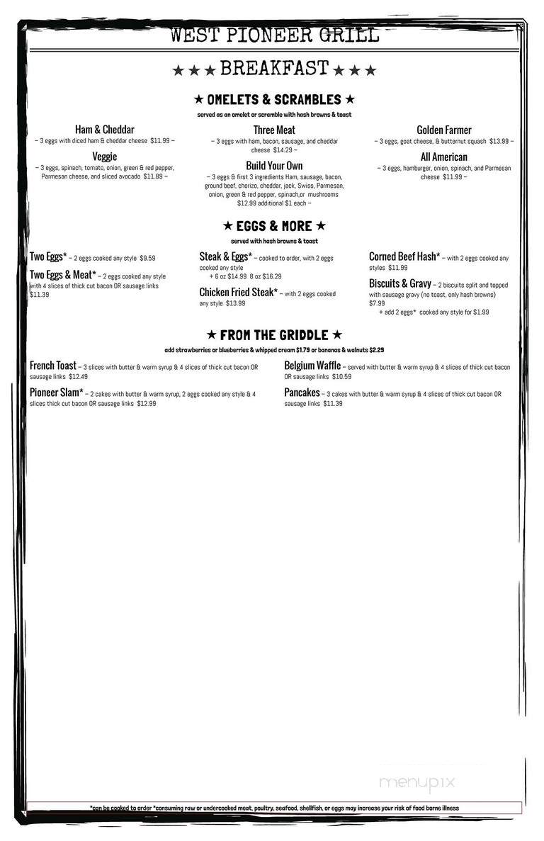 West Pioneer Grill - Puyallup, WA menu_pic