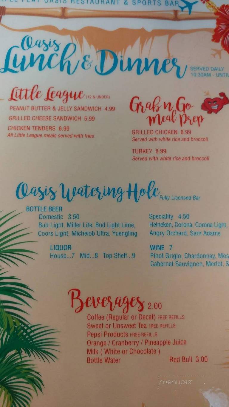 Triple Play Oasis Restaurant and Sports Bar - New Bern, NC menu_pic
