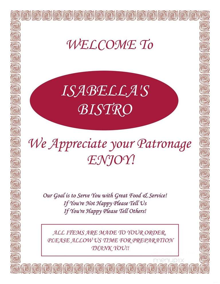 Isabella's Bistro - Englewood, FL menu_pic
