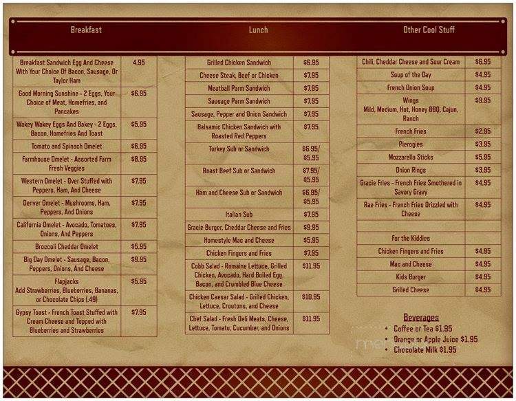 Gracie Rae's Cafe - Blairstown, NJ menu_pic